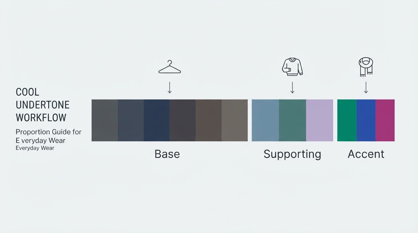 Workflow diagram for cool undertone outfit color combinations for everyday wear.