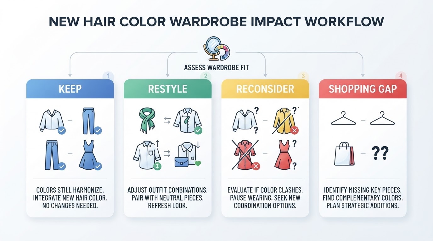 Workflow diagram for how new hair color affects your wardrobe color choices.